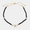 Fashnzfab Metal Starfish Pointed Faceted Beaded Pull Tie Bracelet Black In Black
