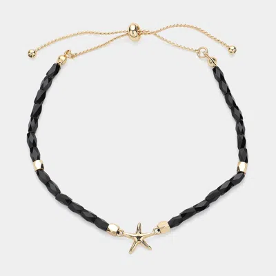 Fashnzfab Metal Starfish Pointed Faceted Beaded Pull Tie Bracelet Black