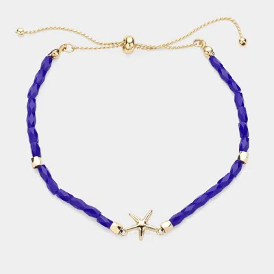Fashnzfab Metal Starfish Pointed Faceted Beaded Pull Tie Bracelet Blue