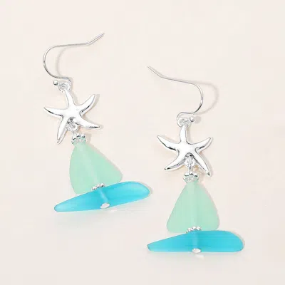 Fashnzfab Metal Starfish Sea Glass Sail Link Drop Dangle Earrings In Multi