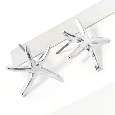 Fashnzfab Metal Starfish Stud Earrings - Rhodium In Silver