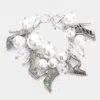 Fashnzfab Metal Stiletto Heel Charm Station Pearl Cluster Toggle Bracelet Rhodium In Multi