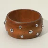 Fashnzfab Metal Stud Embellished Wide Wooden Bangle Bracelet - Brown In Brown
