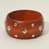 Fashnzfab Metal Stud Embellished Wide Wooden Bangle Bracelet - Brown, Light In Brown