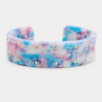Fashnzfab Metal Studded Celluloid Acetate Cuff Bracelet Gold, Multi