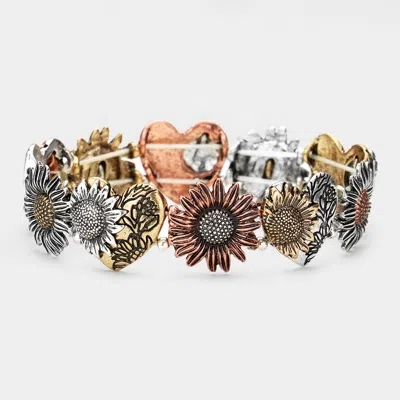 Fashnzfab Metal Sunflower Heart Stretch Bracelet In Gold