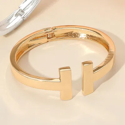 Fashnzfab Metal T Tip Hinged Bangle Cuff Bracelet Gold
