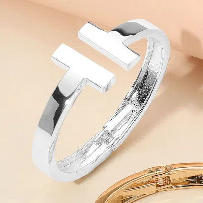 Fashnzfab Metal T Tip Hinged Bangle Cuff Bracelet Silver