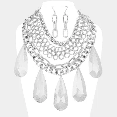 Fashnzfab Metal Teardrop Accented Statement Necklace In Metallic