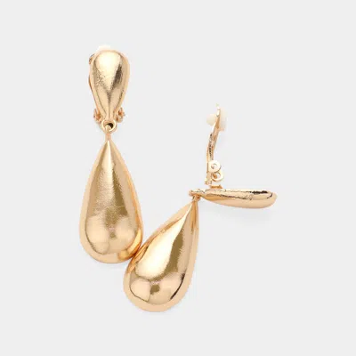 Fashnzfab Metal Teardrop Dangle Clip On Earrings In Gold