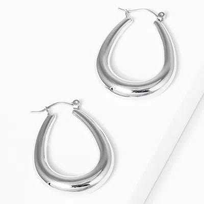 Fashnzfab Metal Teardrop Hoop Pin Catch Earrings - Rhodium In Gold