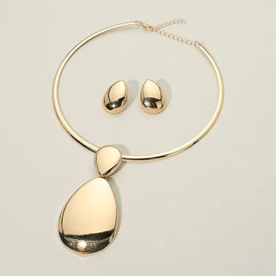 Fashnzfab Metal Teardrop Pendant Accent Statement Choker Necklace In Gold