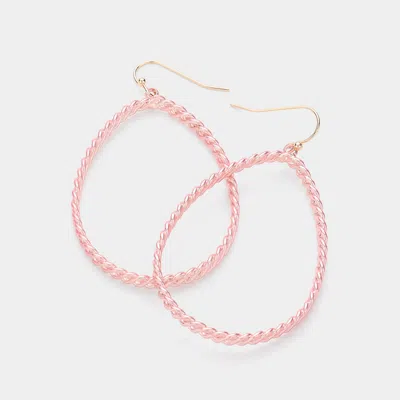 Fashnzfab Metal Thread Teardrop Dangle Earrings - Pink