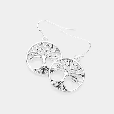 Fashnzfab Metal Tree Of Life Dangle Earrings - Antique Silver In Metallic