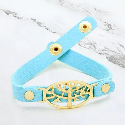 Fashnzfab Metal Tree Of Life Faux Suede Bracelet Gold, Mint In Multi