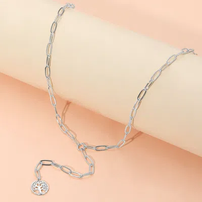 Fashnzfab Metal Tree Of Life Pendant Accent Paperclip Chain Y Necklace In Multi