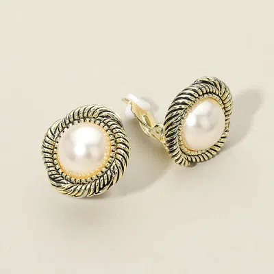 Fashnzfab Metal Trim Pearl Clip On Earrings In Silver
