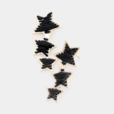 Fashnzfab Metal Trim Triple Star Drop Earrings - Black, Gold