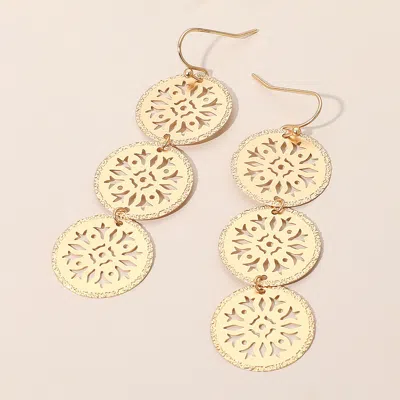 FASHNZFAB METAL TRIPLE SNOWFLAKE CUTOUT LINK DROP EARRINGS - GOLD