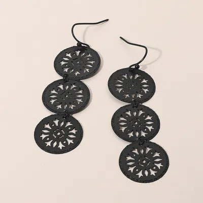 Fashnzfab Metal Triple Snowflake Cutout Link Drop Earrings In Black