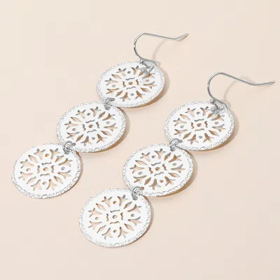 Fashnzfab Metal Triple Snowflake Cutout Link Drop Earrings In Silver