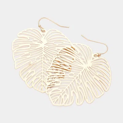 Fashnzfab Metal Tropical Leaf Dangle Earrings In Gold