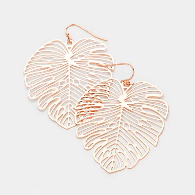Fashnzfab Metal Tropical Leaf Dangle Earrings In Gold