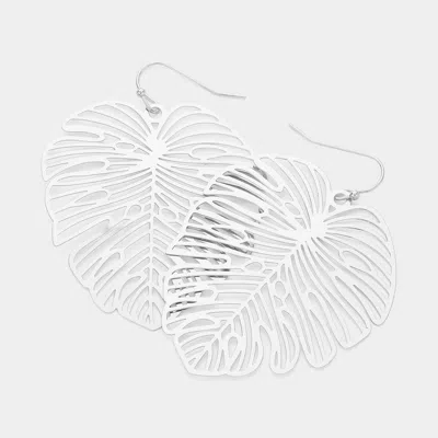 Fashnzfab Metal Tropical Leaf Dangle Earrings In Silver