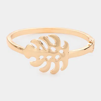 Fashnzfab Metal Tropical Leaf Hinged Bracelet Gold
