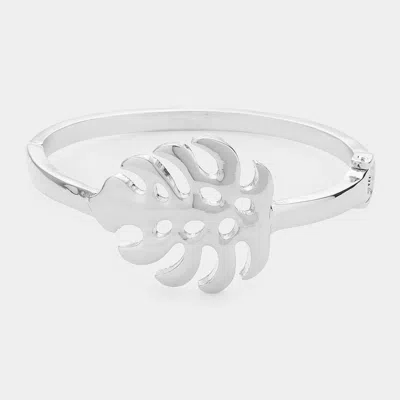 Fashnzfab Metal Tropical Leaf Hinged Bracelet Silver