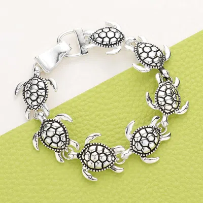Fashnzfab Metal Turtle Link Magnetic Bracelet Antique Silver In Multi