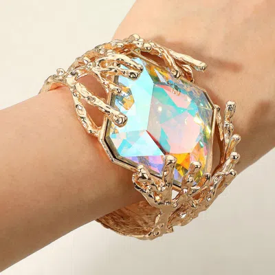 Fashnzfab Metal Twig Detailed Hinged Bracelet Ab, Gold In Multi
