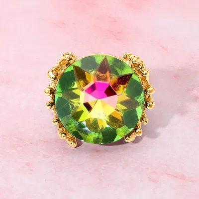 Fashnzfab Metal Twig Detailed Round Stone Stretch Ring In Green