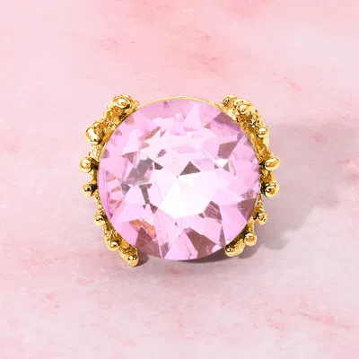 Fashnzfab Metal Twig Detailed Round Stone Stretch Ring In Pink