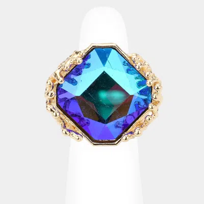 Fashnzfab Metal Twig Detailed Stone Stretch Ring In Blue