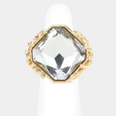 Fashnzfab Metal Twig Detailed Stone Stretch Ring In Gold