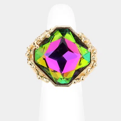 Fashnzfab Metal Twig Detailed Stone Stretch Ring In Green