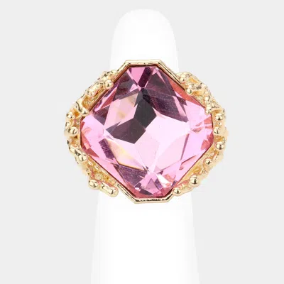 Fashnzfab Metal Twig Detailed Stone Stretch Ring In Pink