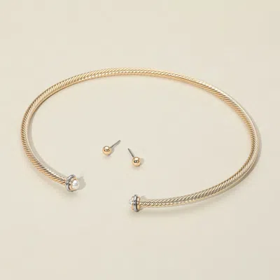 Fashnzfab Metal Twisted Pearl Ends Wire Choker Necklace In Gold