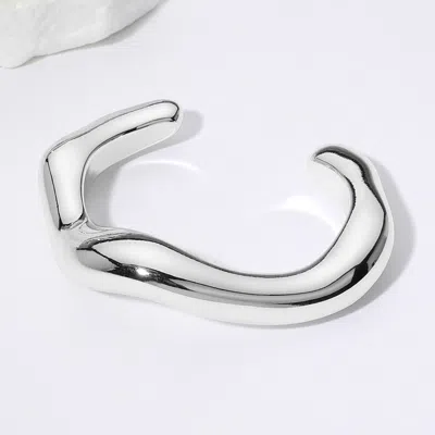 Fashnzfab Metal Wavy Dome Cuff Bracelet In Silver