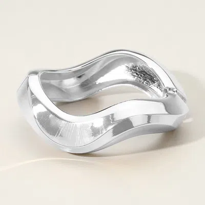 Fashnzfab Metal Wavy Hinged Bangle Bracelet Rhodium In Silver