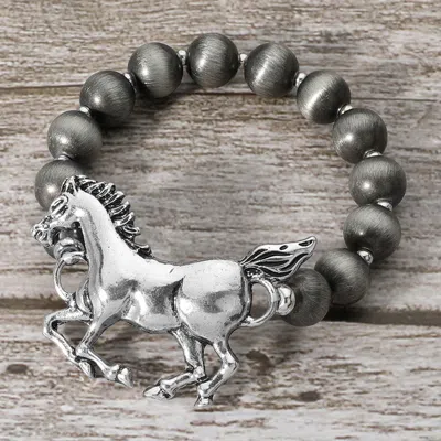 Fashnzfab Metal Western Horse Ball Beaded Stretch Bracelet In Multi