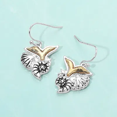 Fashnzfab Metal Whale Tail Starfish Conch Shell Dangle Earrings - Antique Silver, Gold, Two Tone In Multi
