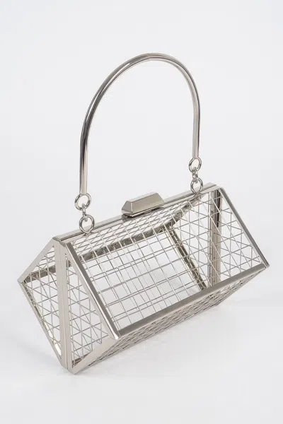 Fashnzfab Metal Wire Cube Clutch In Silver