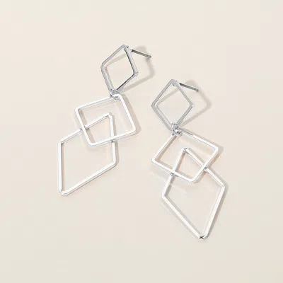 Fashnzfab Metal Wire Geometric Ring Link Drop Earrings - Rhodium In Silver