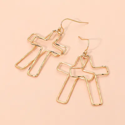 Fashnzfab Metal Wire Open Double Cross Dangle Earrings In Gold