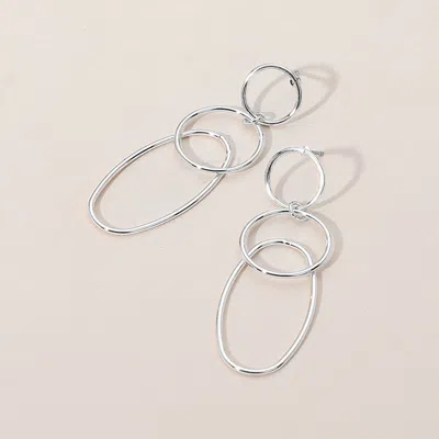 Fashnzfab Metal Wire Ring Oval Link Drop Earrings - Rhodium In Metallic