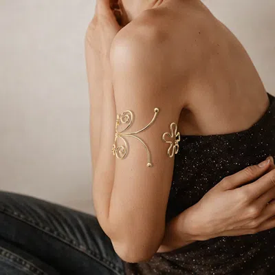 Fashnzfab Metal Wire Spiral Butterfly Floral Wrap Arm Cuff Bracelet In Gold
