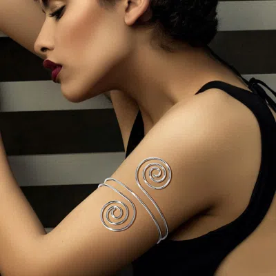 Fashnzfab Metal Wire Swirl Tip Adjustable Arm Cuff Bracelet In Silver