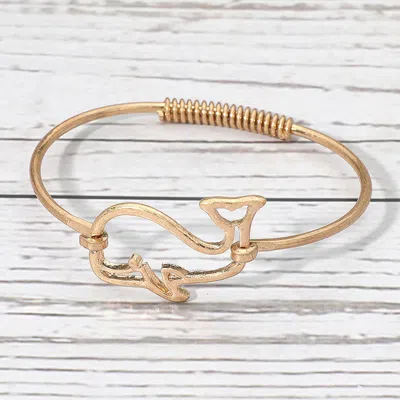 Fashnzfab Metal Wire Whale Accent Bangle Bracelet In Gold